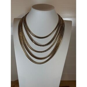 Monet Layered Necklace Gold Tone Multi Strand Chain Statement